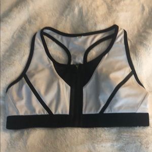 Fabletics White Zip Up Sports Bra. Size Medium.